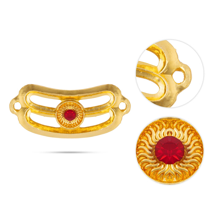Vibuthi Pattai - 1 x 1.5 Inches | Gold Polish & Single Stone Tripundra Tilak / Vibhuti Pattai for Deity