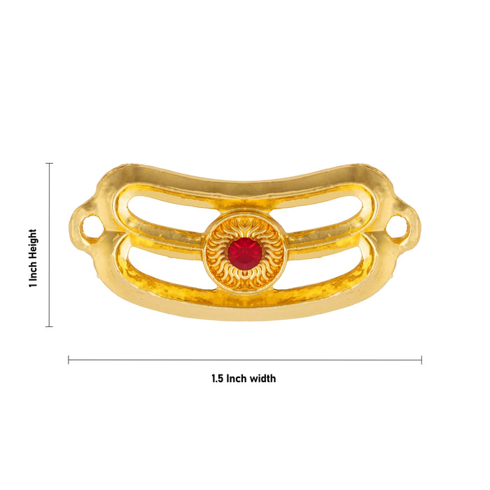 Vibuthi Pattai - 1 x 1.5 Inches | Gold Polish & Single Stone Tripundra Tilak / Vibhuti Pattai for Deity