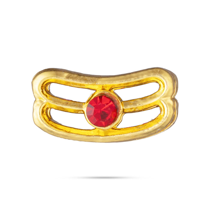 Vibuthi Pattai - 0.25 x 0.5 Inches | Gold Polish & Single Red Colour Stone Tripundra Tilak/Vibhuti Pattai for Deity