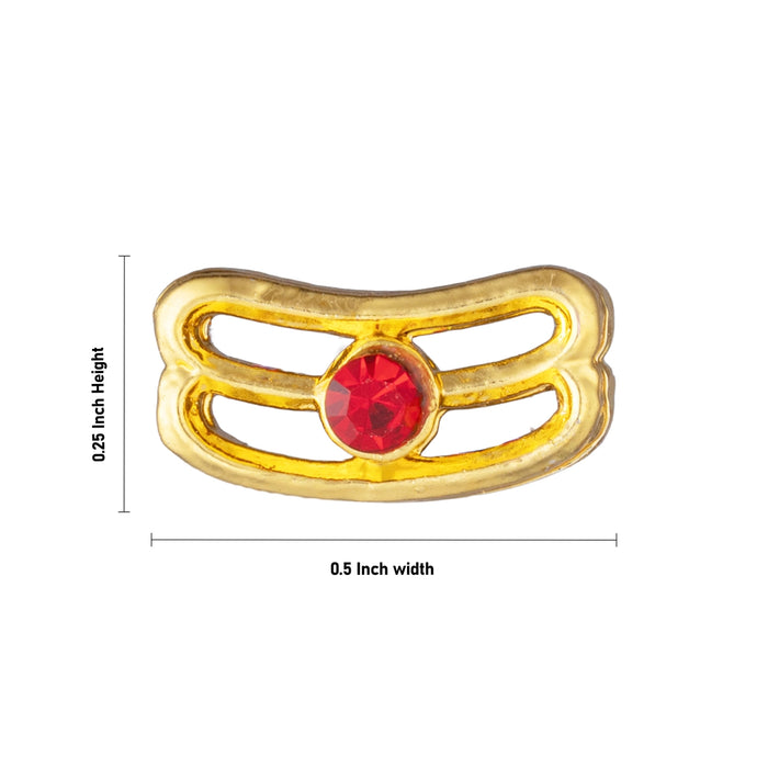 Vibuthi Pattai - 0.25 x 0.5 Inches | Gold Polish & Single Red Colour Stone Tripundra Tilak/Vibhuti Pattai for Deity