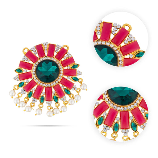 Stone Pendant - 3.5 x 3 Inches | Multicolour Stone & Pearl Design Locket/ Dollar for Deity - Neck & Body Accessories