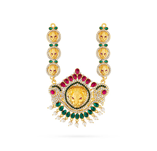 Stone Necklace & Stone Haram Pair - 13 Inches | Lion Design Artificial Jewelry/ Jewellery for Deity - Neck & Body Accessories