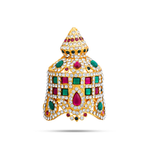 Half Stone Crown- 3 X 2 Inches | Multicolour Stone Kireedam/ Kiridam/ Mukut For Deity Decor & Temple Alankaram - Head & Face Accessories