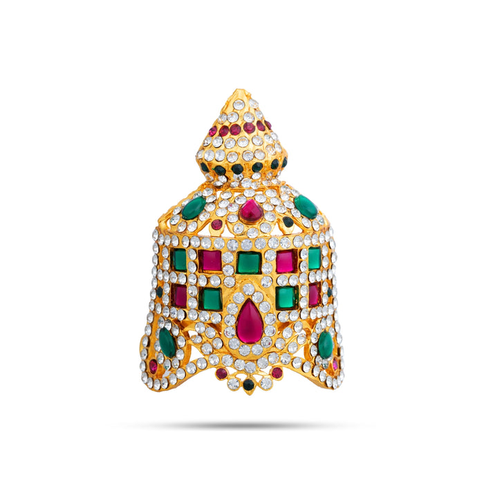 Half Stone Crown- 3 X 2 Inches | Multicolour Stone Kireedam/ Kiridam/ Mukut For Deity Decor & Temple Alankaram - Head & Face Accessories