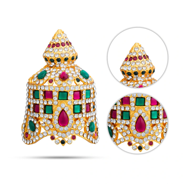 Half Stone Crown- 3 X 2 Inches | Multicolour Stone Kireedam/ Kiridam/ Mukut For Deity Decor & Temple Alankaram - Head & Face Accessories