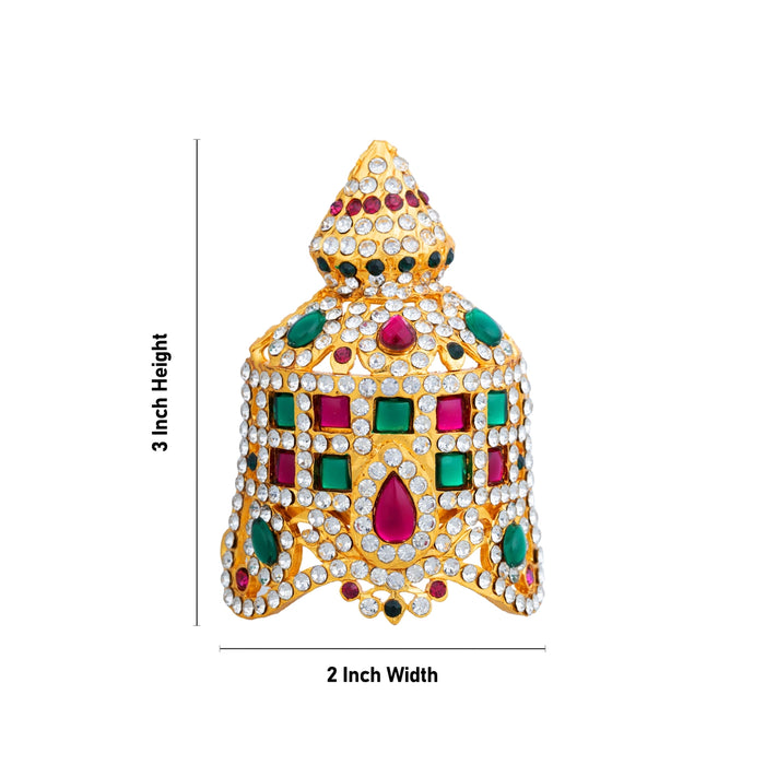 Half Stone Crown- 3 X 2 Inches | Multicolour Stone Kireedam/ Kiridam/ Mukut For Deity Decor & Temple Alankaram - Head & Face Accessories