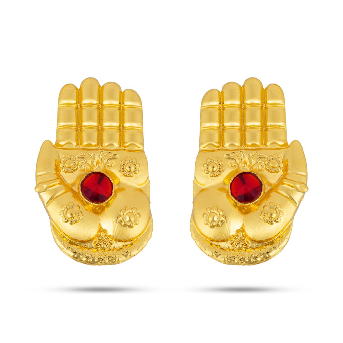 Hastham Set - 2 x 1.25 Inches | Gold Polish with Single Stone Hastam/ Jewellery for Deity