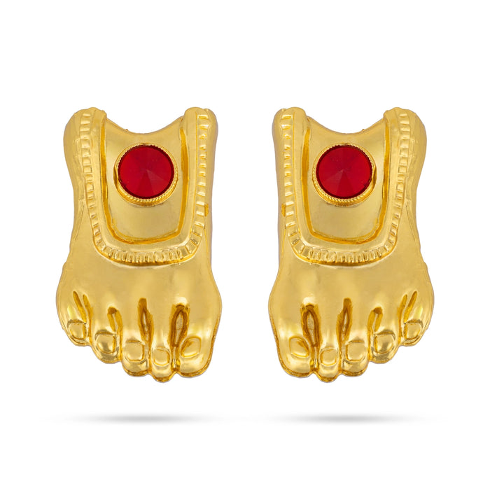 Padham Set - 2.5 x 1.5 Inches | Single Stone Paduka / Gold Polish Padham for Pooja
