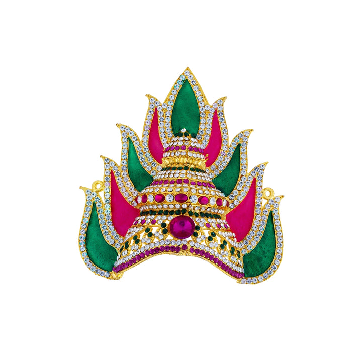 Half Crown - 4.5 x 4 Inches | Multicolour Stone Kireedam/ Ardha Kiridam/ Enamel Sudar Mukut for Deity Decor