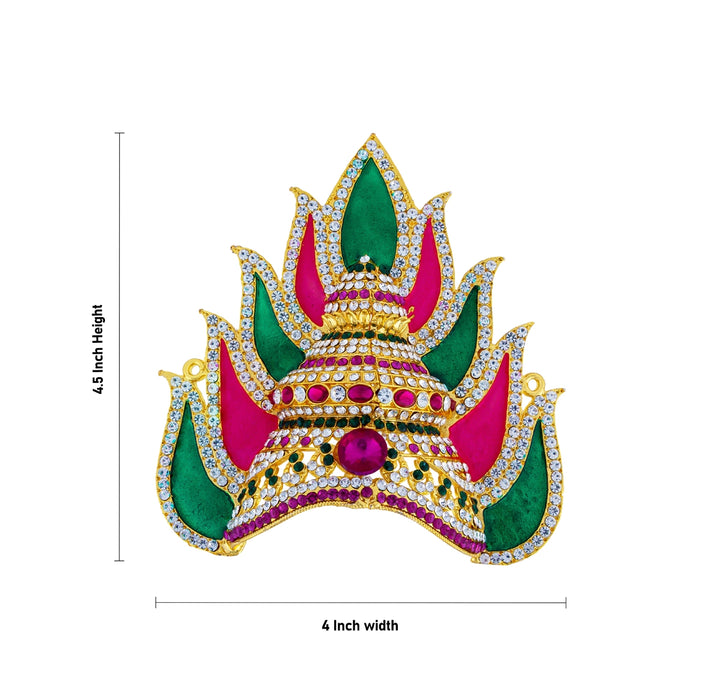 Half Crown - 4.5 x 4 Inches | Multicolour Stone Kireedam/ Ardha Kiridam/ Enamel Sudar Mukut for Deity Decor