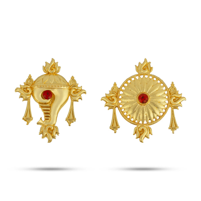 Shankh Chakra Set - 1.5 x 1.25 Inches | Gold Polish Sangu Chakra / Single Stone Jewellery for Deity Decor