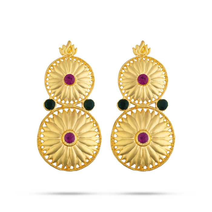 Karnapathakam - 3 x 1.75 Inches | Earring Pair / Stone Studs / Gold Polish Stone Ear Ring for Deity