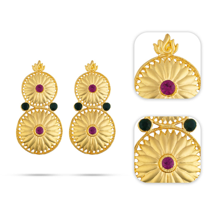 Earring Pair - 2.25 x 1.25 Inches | Karnapathakam/ Gold Polish Ear Ring/ Stone Studs for Deity
