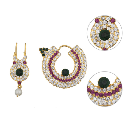 Nathu Bullaku – 2.25 x 2 Inches | Nose Ring with Stones/ Mukuthi/ Nose Pin for Deity - Head & Face Accessories