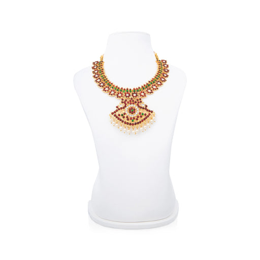 Kemp Necklace - 7 Inches | Artificial Jewelry/ Stone & Enamel Design Bharatanatyam Jewellery for Dance - Dance Jewellery