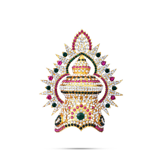 Stone Half Kireedam With Arch - 4.5 x 3.5 Inches | Kiridam/ Half Crown/ Multi Coloured Stone Mukut for Deity Decor - Head & Face Accessories
