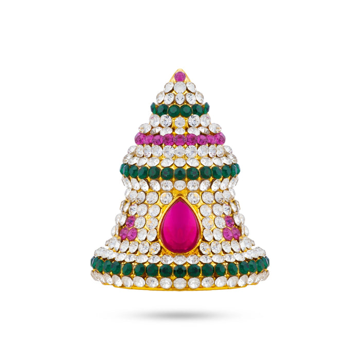 Half Crown - 1.25 x 0.5 Inches | Multicolour Stone Kireedam/ Gold Polish Mukut/ Sudar Design Kiridam for Deity