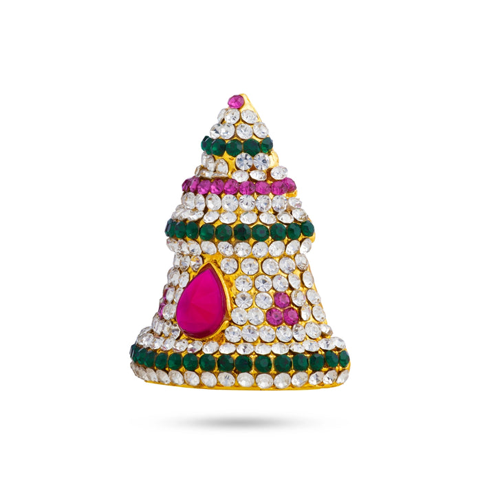 Half Crown - 1.25 x 0.5 Inches | Multicolour Stone Kireedam/ Gold Polish Mukut/ Sudar Design Kiridam for Deity