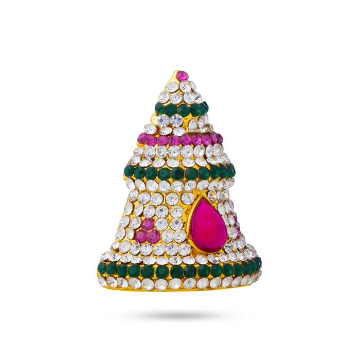 Half Crown - 1.25 x 0.5 Inches | Multicolour Stone Kireedam/ Gold Polish Mukut/ Sudar Design Kiridam for Deity