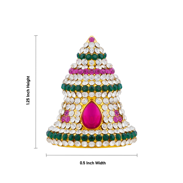 Half Crown - 1.25 x 0.5 Inches | Multicolour Stone Kireedam/ Gold Polish Mukut/ Sudar Design Kiridam for Deity