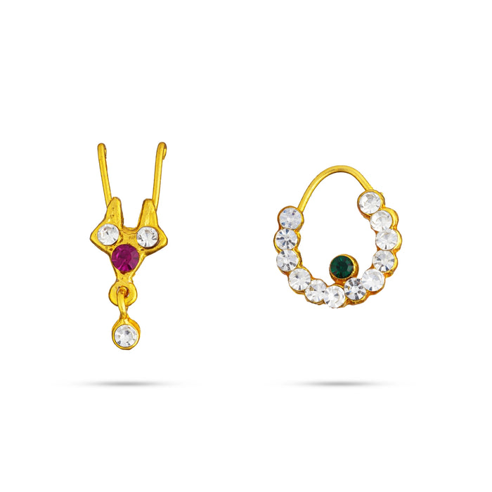 Stone Nose Pin - 1.25 x 0.5 Inches | Nathu Bullaku / Bullaku Nose Pin / Stone Jewellery for Deity