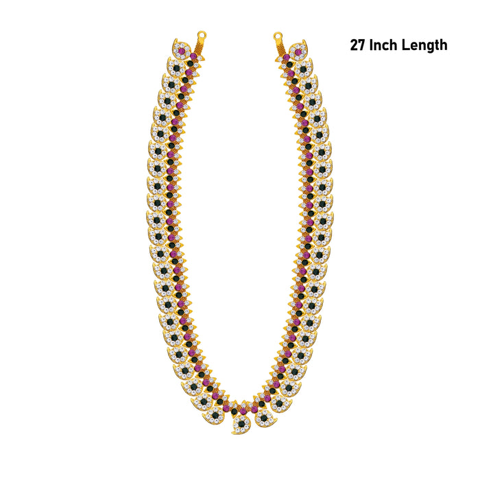 Stone Haram - 27 Inches | Multicolour Stone Jewellery/ 100 Bits/ Mango Design Artificial Jewelry For Deity - Neck & Body Accessories