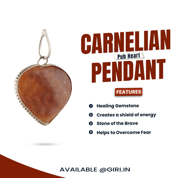 Crystal Stone Pendant  - Carnelian Pub Heart |  Crystal Dollar/ Stone Locket for Men & Women - Mala & Pendant