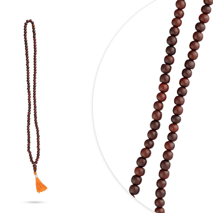 Red Chandan Mala with Thread Knot - 13 Inches | Red Sandalwood Mala/ 6 mm Japa Mala for Meditation
