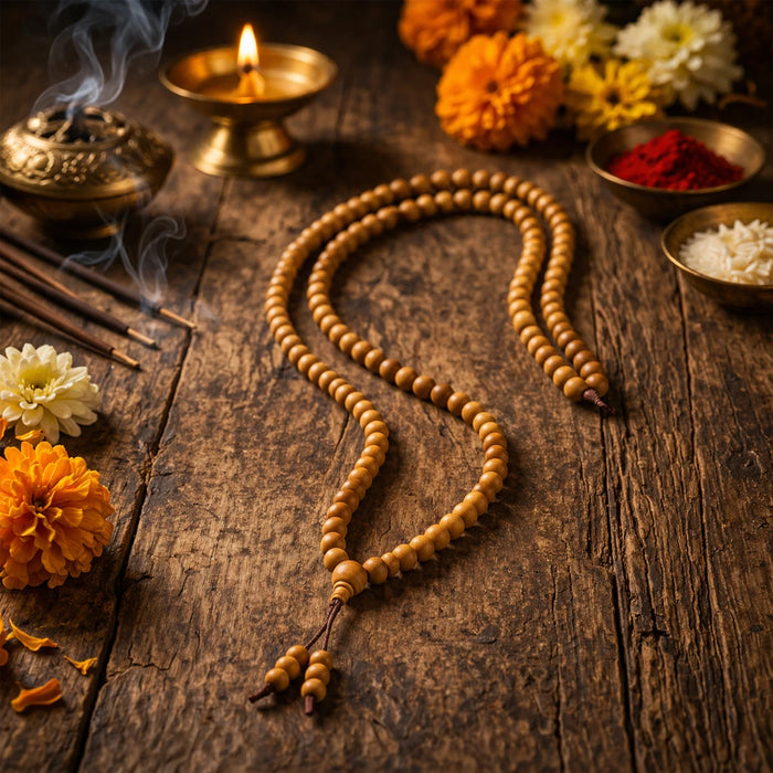 Sandal Wood Mala - 17 Inches | 6 mm/ Chandan Mala/ Sandalwood Beads Mala for Meditation