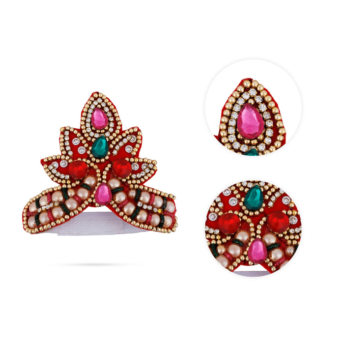 Stone Crown - 3 x 4 Inches | Open Type Kireedam/ Multicolour Stone & Beads Design Kiridam/ Mukut for Deity - Head & Face Accessories