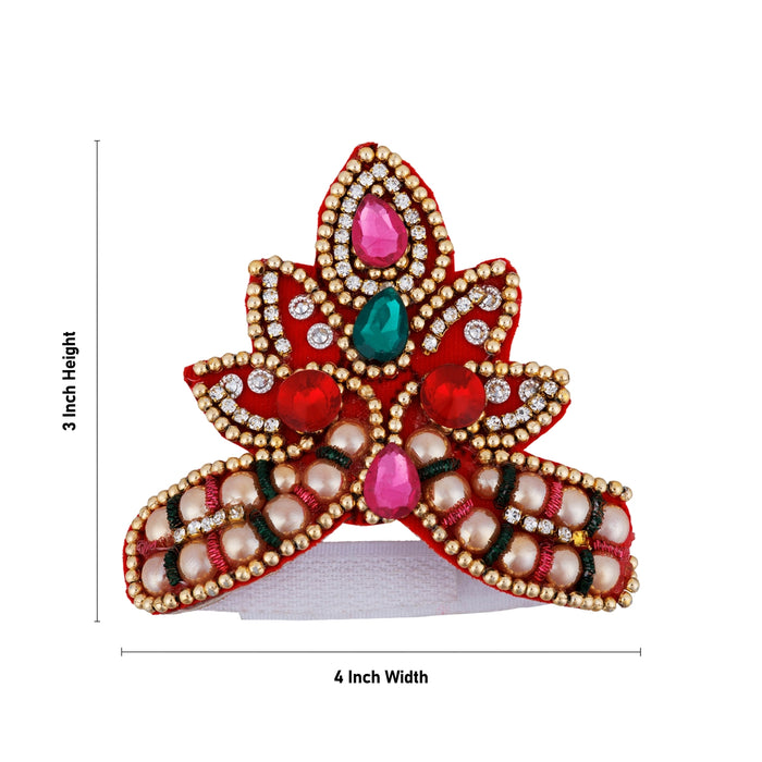 Stone Crown - 3 x 4 Inches | Open Type Kireedam/ Multicolour Stone & Beads Design Kiridam/ Mukut for Deity - Head & Face Accessories