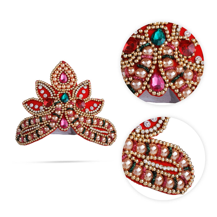 Stone Crown - 3.5 x 6 Inches | Open Type Kireedam/ Multicolour Stone & Beads Design Kiridam/ Mukut for Deity - Head & Face Accessories