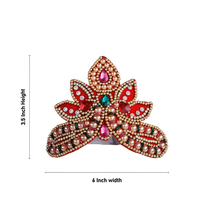 Stone Crown - 3.5 x 6 Inches | Open Type Kireedam/ Multicolour Stone & Beads Design Kiridam/ Mukut for Deity - Head & Face Accessories