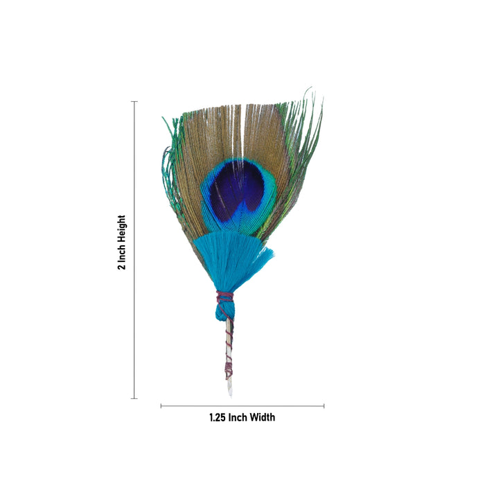 Artificial Peacock Feather - 2 x 1.25 Inches | Decorated Feather/ Mor Pankh for Deity