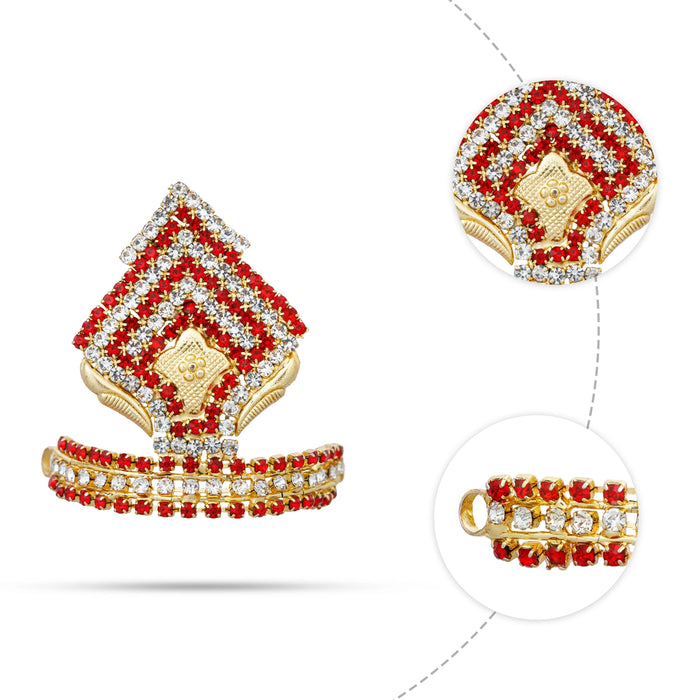 Stone Half Kireetam - 1.75 x 1.5 Inches | Half Crown/ Multicoloured Stone Mukut for Deity Decor - Head & Face Accessories