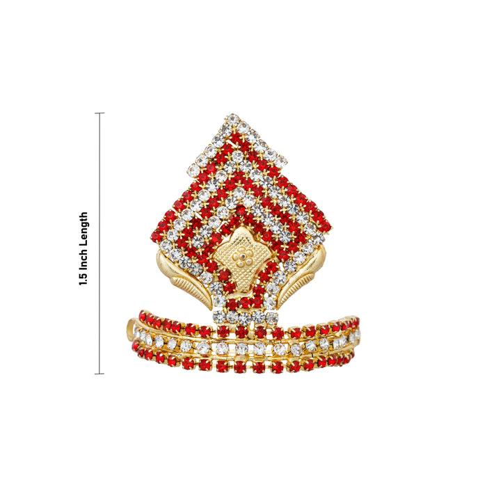 Stone Half Kireetam - 1.75 x 1.5 Inches | Half Crown/ Multicoloured Stone Mukut for Deity Decor - Head & Face Accessories