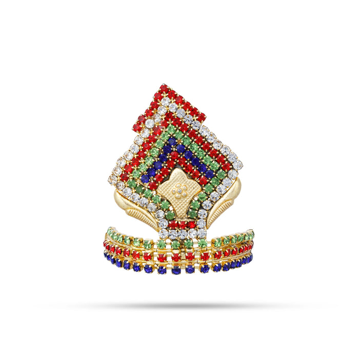 Stone Half Kireetam - 1.75 x 1.5 Inches | Half Crown/ Multicoloured Stone Mukut for Deity Decor - Head & Face Accessories