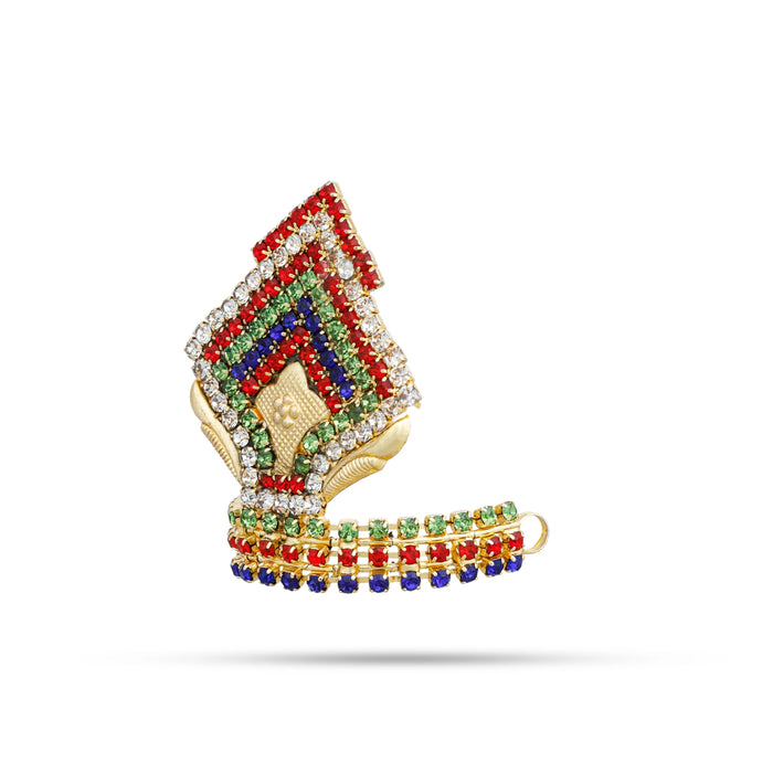 Stone Half Kireetam - 1.75 x 1.5 Inches | Half Crown/ Multicoloured Stone Mukut for Deity Decor - Head & Face Accessories