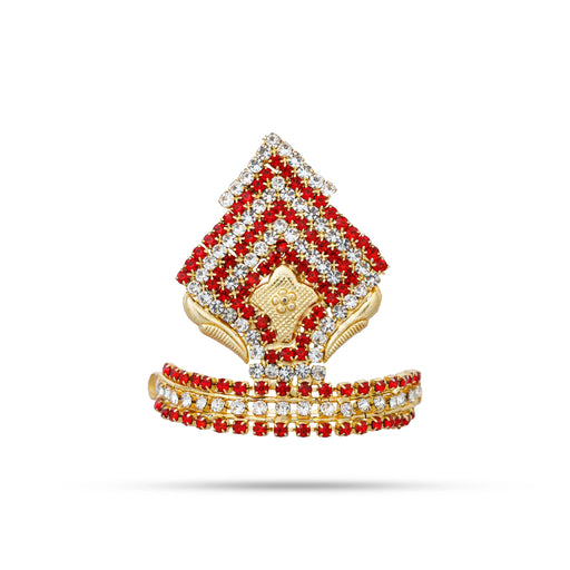 Stone Half Kireetam - 1.75 x 1.5 Inches | Half Crown/ Multicoloured Stone Mukut for Deity Decor - Head & Face Accessories