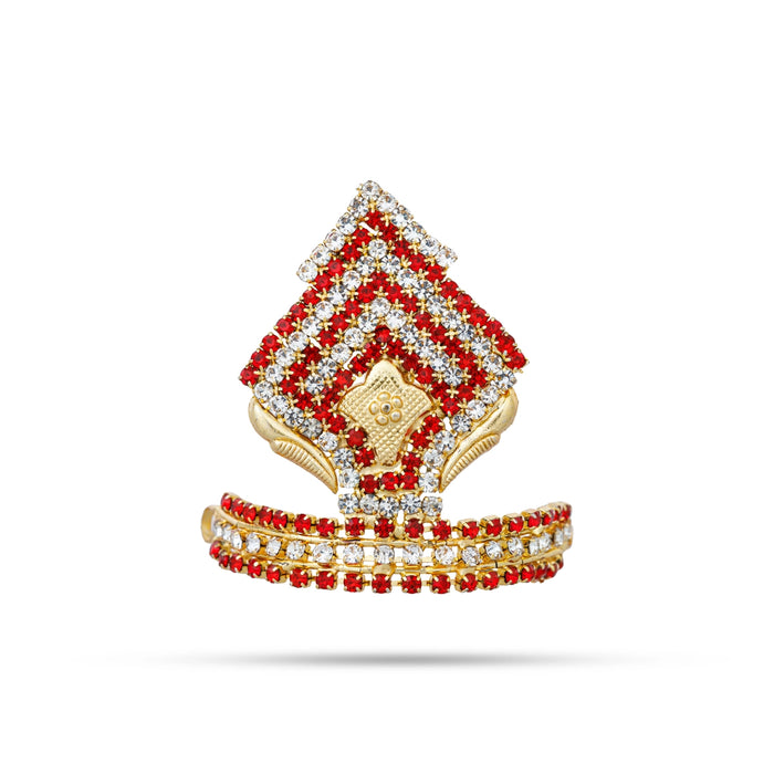 Stone Half Kireetam - 1.75 x 1.5 Inches | Half Crown/ Multicoloured Stone Mukut for Deity Decor - Head & Face Accessories