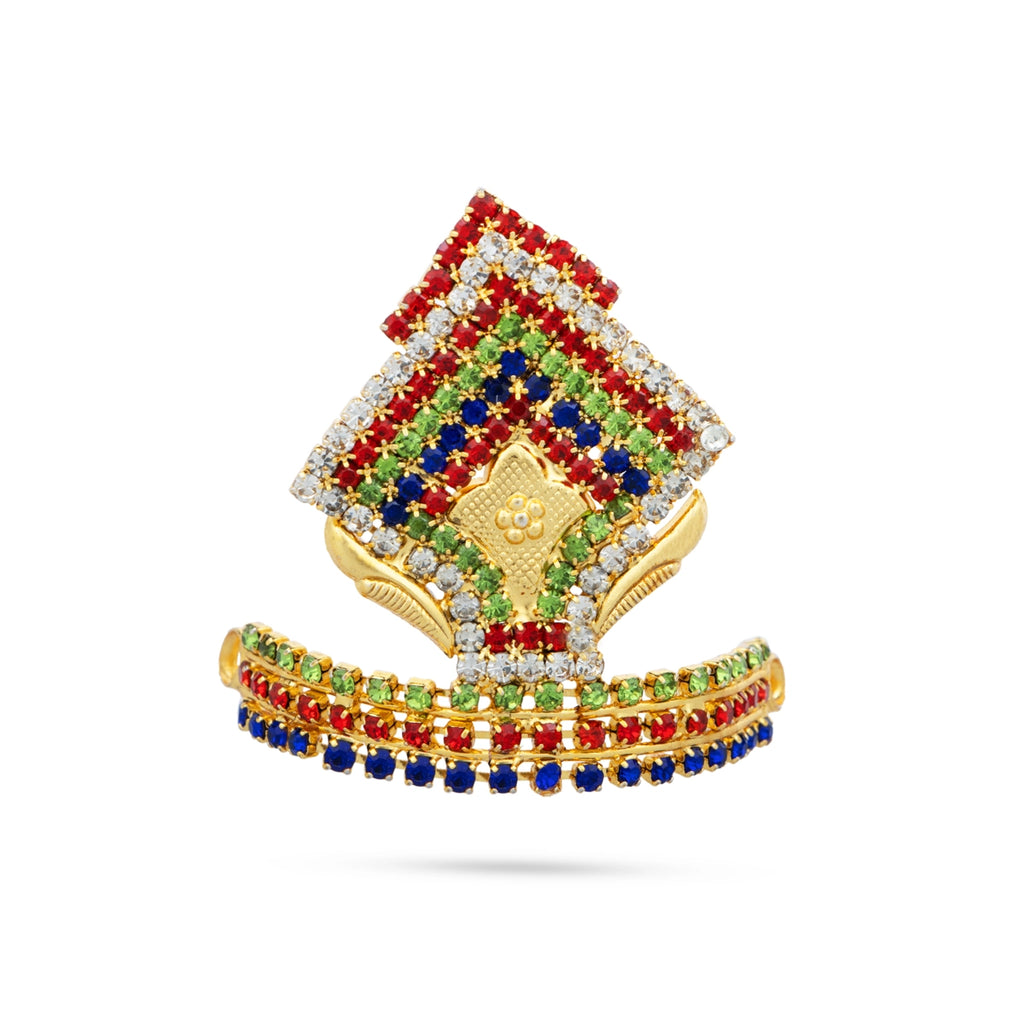 Stone Half Kireetam - 1.75 x 1.5 Inches | Half Crown/ Multicoloured Stone Mukut for Deity Decor