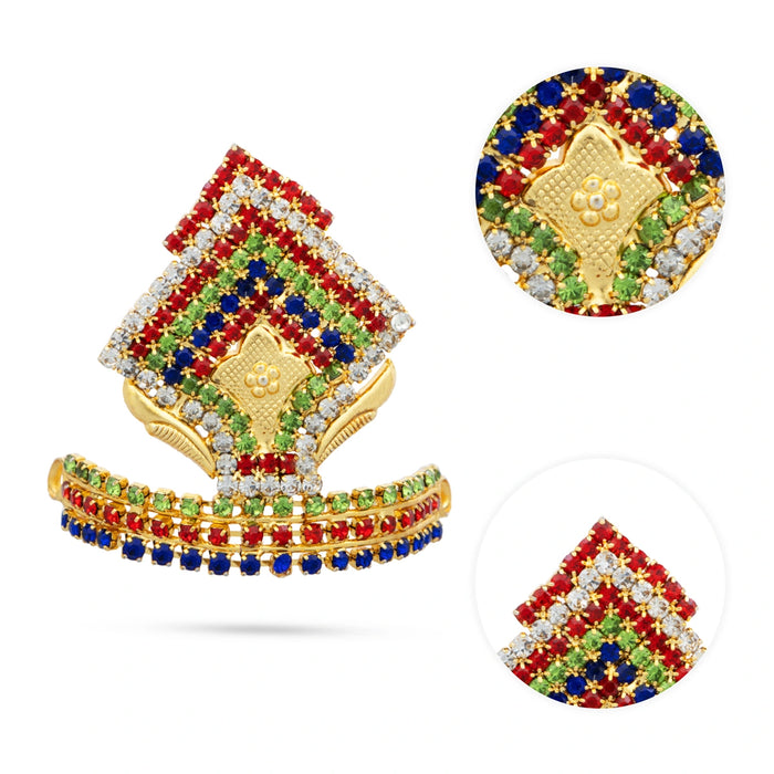 Stone Half Kireetam - 1.75 x 1.5 Inches | Half Crown/ Multicoloured Stone Mukut for Deity Decor