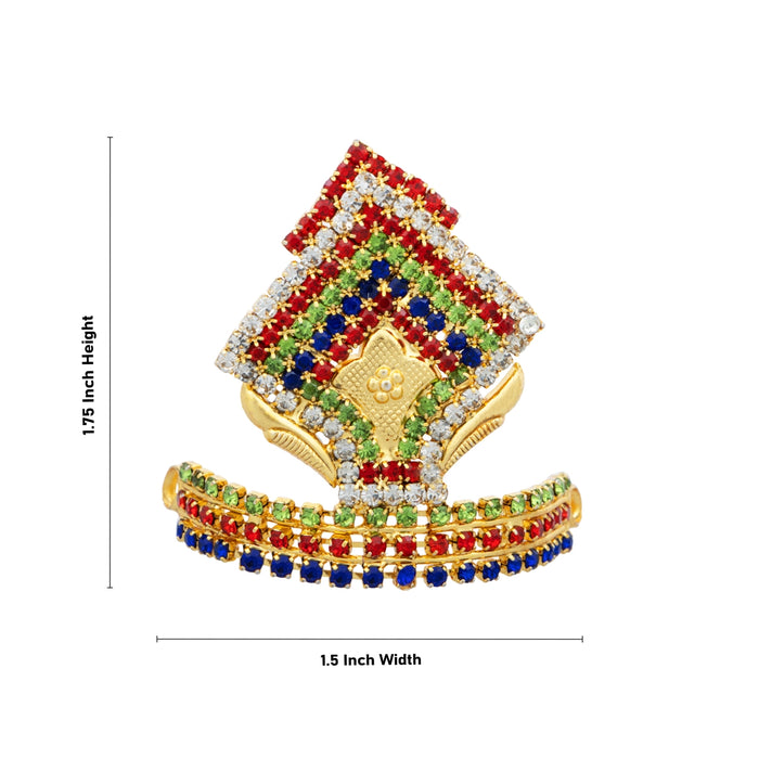 Stone Half Kireetam - 1.75 x 1.5 Inches | Half Crown/ Multicoloured Stone Mukut for Deity Decor