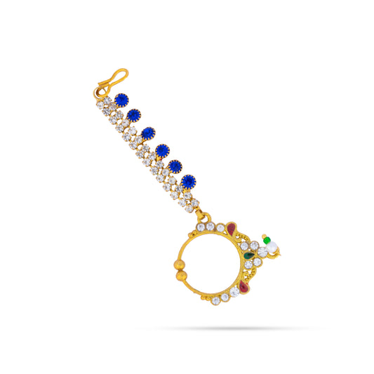 Stone Nose Pin with Chain - 3 Inches | Nathu Bullaku/ Nose Pin for Deity - Head & Face Accessories