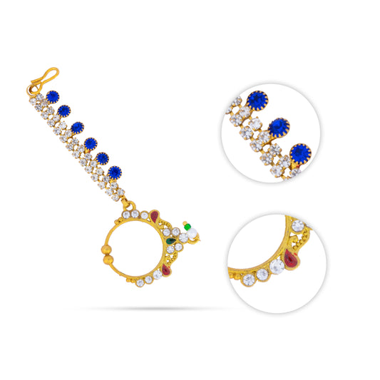 Stone Nose Pin with Chain - 3 Inches | Nathu Bullaku/ Nose Pin for Deity - Head & Face Accessories