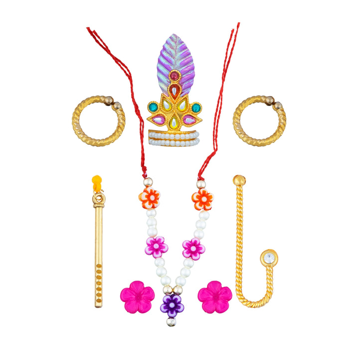 Laddu Gopal Jewellery Set | Krishna Jewellery Set/ Gold Polish Artificial Jewellery for Laddu Gopal - Deity Jewellery & Vastra Sets