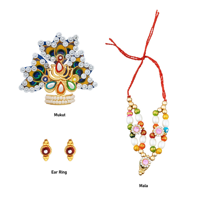 Laddu Gopal Jewellery Set | Krishna Jewellery Set/ Gold Polish Artificial Jewellery for Laddu Gopal - Deity Jewellery & Vastra Sets