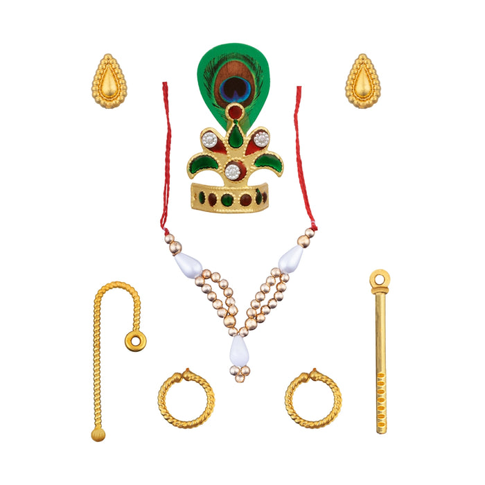 Laddu Gopal Jewellery Set | Beads Design Krishna Jewellery Set/ Gold Polish Artificial Jewelry for Deity - Deity Jewellery & Vastra Sets