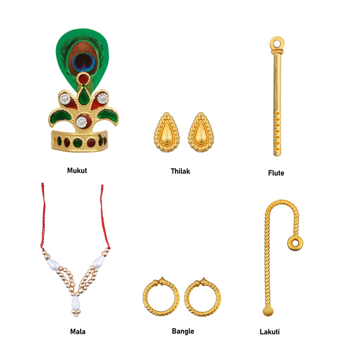 Laddu Gopal Jewellery Set | Beads Design Krishna Jewellery Set/ Gold Polish Artificial Jewelry for Deity - Deity Jewellery & Vastra Sets