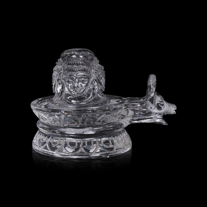 Shivling With Shivan Face Murti - 5 x 7 Inches | Belgium Glass Shiva lingam / Glass Shivalinga for Pooja - Sphatik & Semi Precious Stone Murties